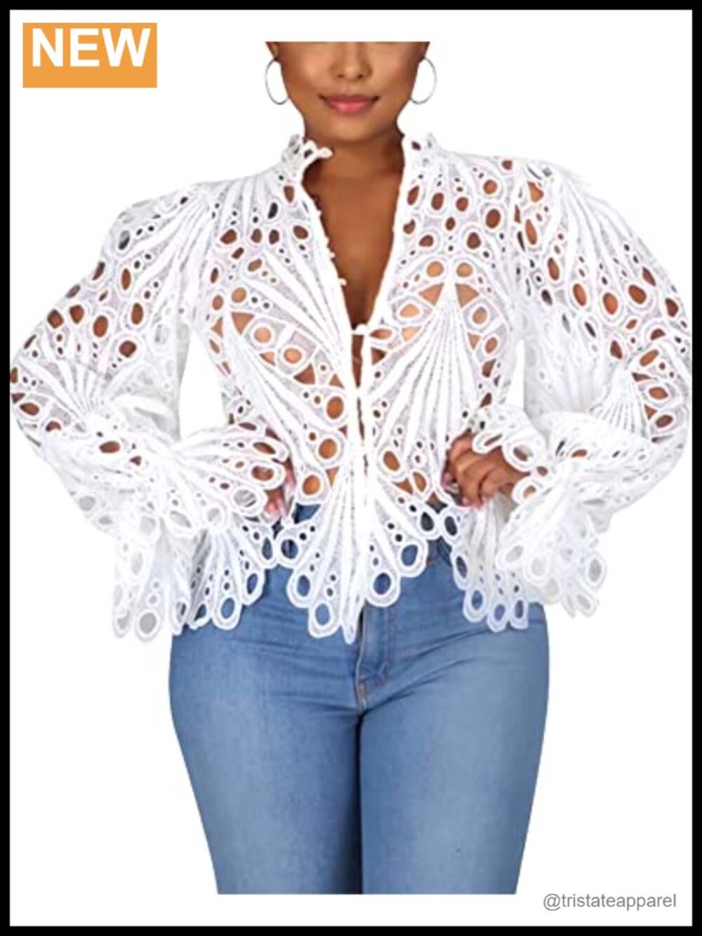 Women's Sexy Lace Ruffle Puff Long Sleeve Button Down Peasant Top